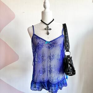 Vintage‎ Lace Ruffle Tank Top, Y2K Lingerie Coquette Balletcore Soft Girl XL